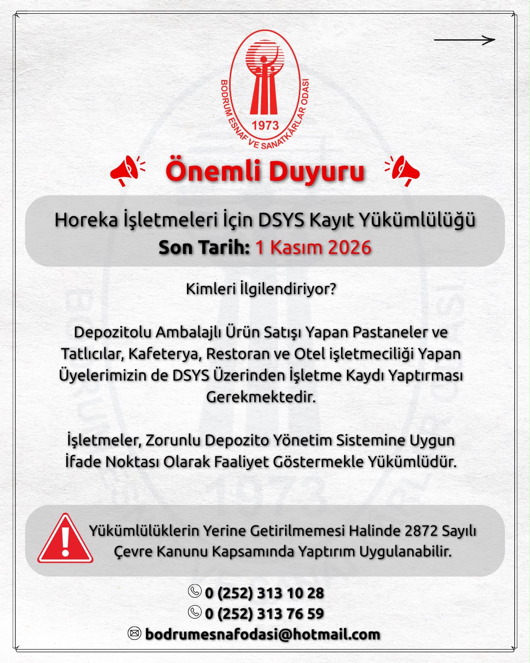 Horeka İşletmeleri İçin DSYS Kayıt Yükümlülüğü Son Tarih: 1 Kasım 2026